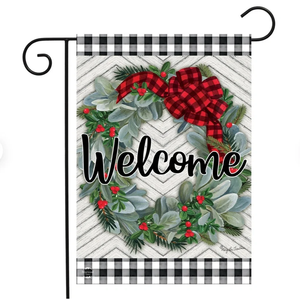 Winter Wreath Garden Flag Buffalo Check Christmas All Weather 12.5 in X 18 in - Picture 1 of 13